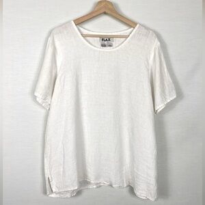 Flax 100% Linen short sleeve top textured semi sheer shirt lagenlook size Medium